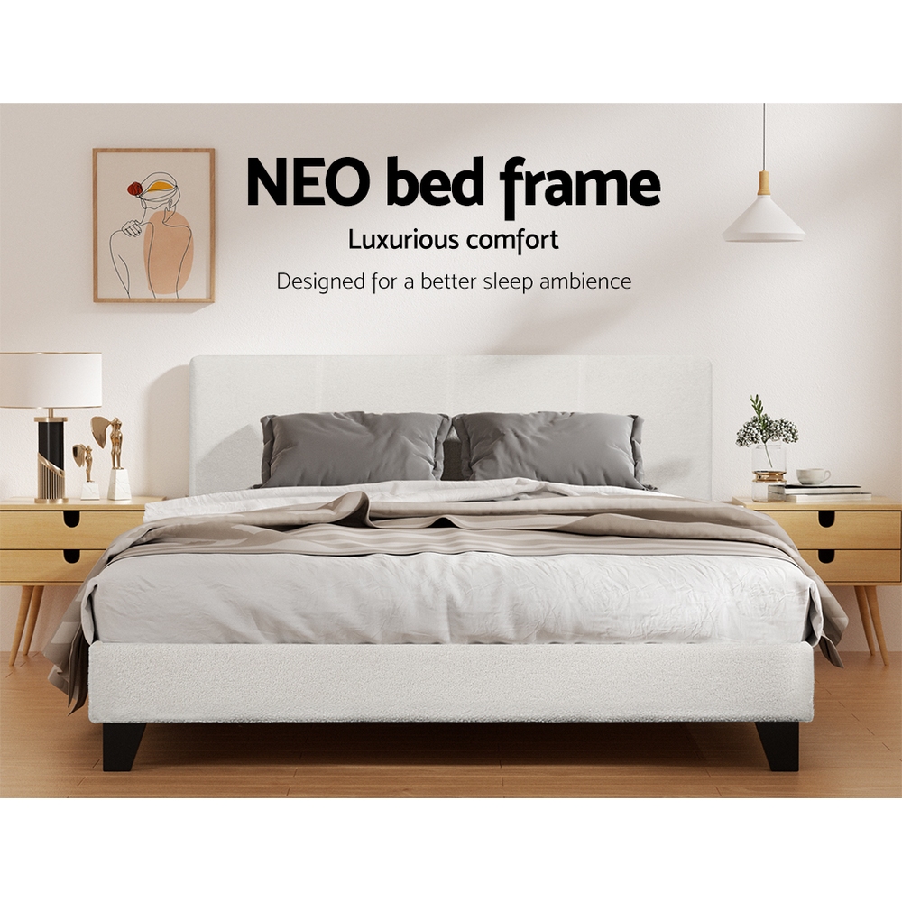 Artiss Bed Frame Boucle Fabric Queen Double King Single Size Gas Lift White - Picture 101 of 121