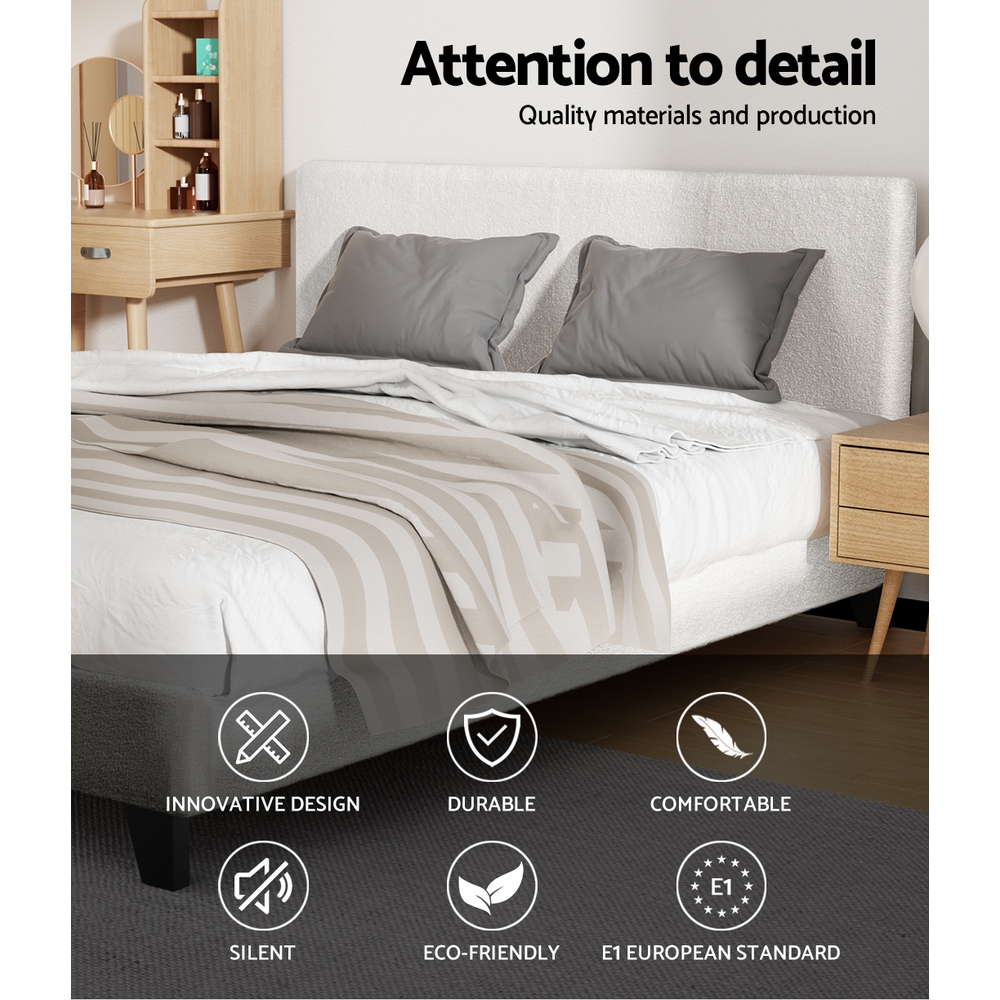 Artiss Bed Frame Boucle Fabric Queen Double King Single Size Gas Lift White - Picture 102 of 121