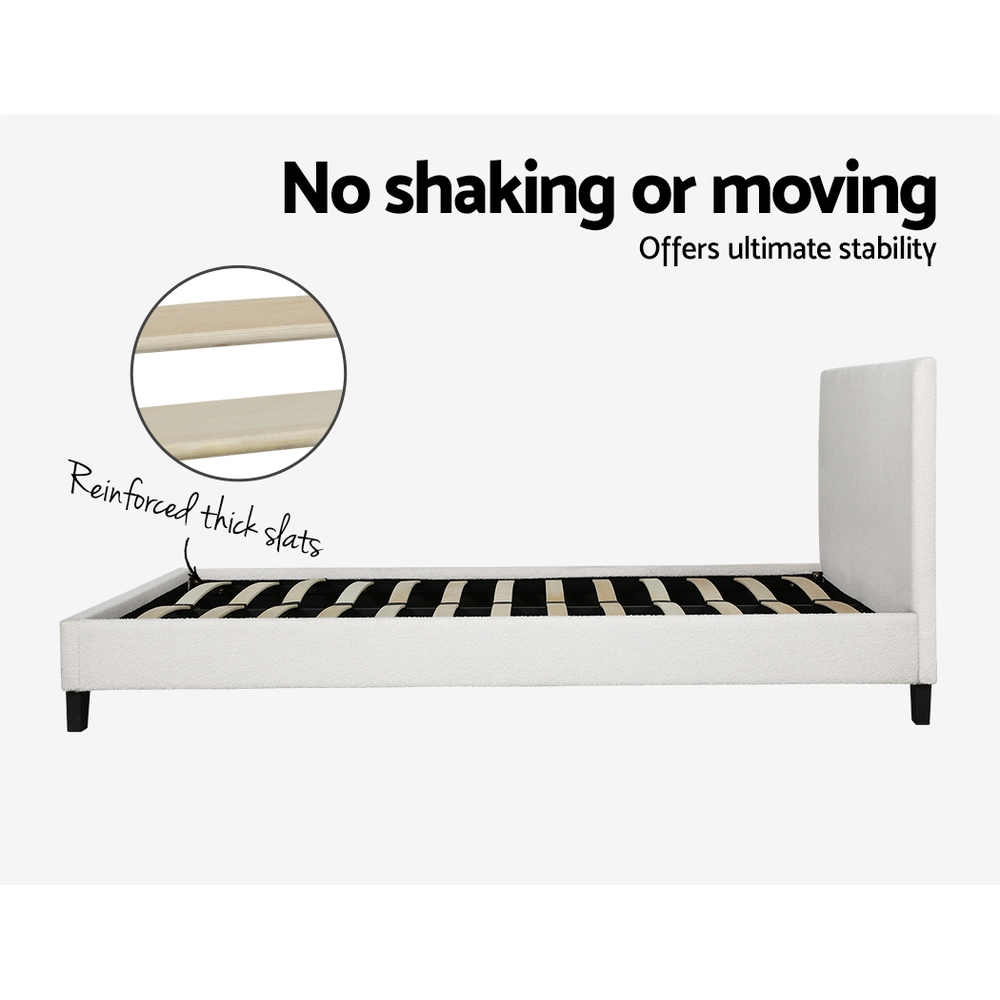 Artiss Bed Frame Boucle Fabric Queen Double King Single Size Gas Lift White - Picture 108 of 121