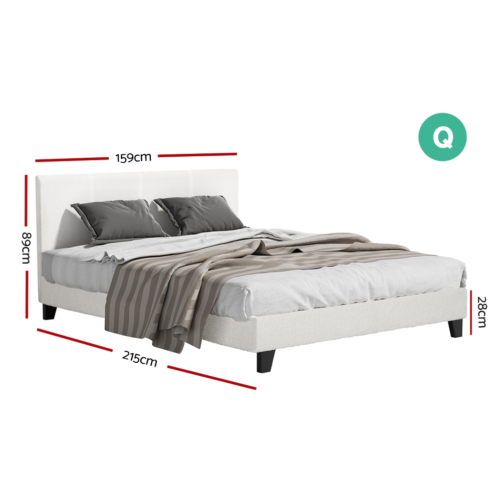 Artiss Bed Frame Boucle Fabric Queen Double King Single Size Gas Lift White - Picture 109 of 121