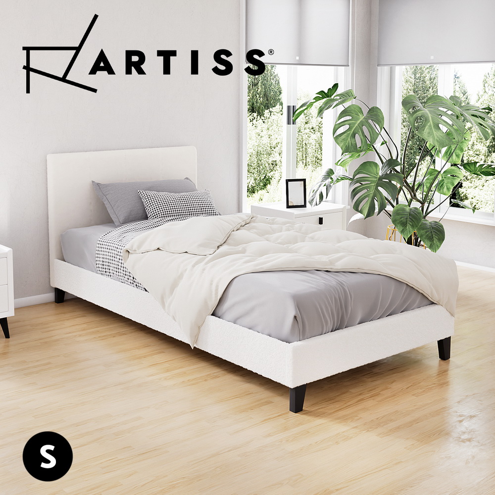 Artiss Bed Frame Boucle Fabric Queen Double King Single Size Gas Lift White - Picture 111 of 121