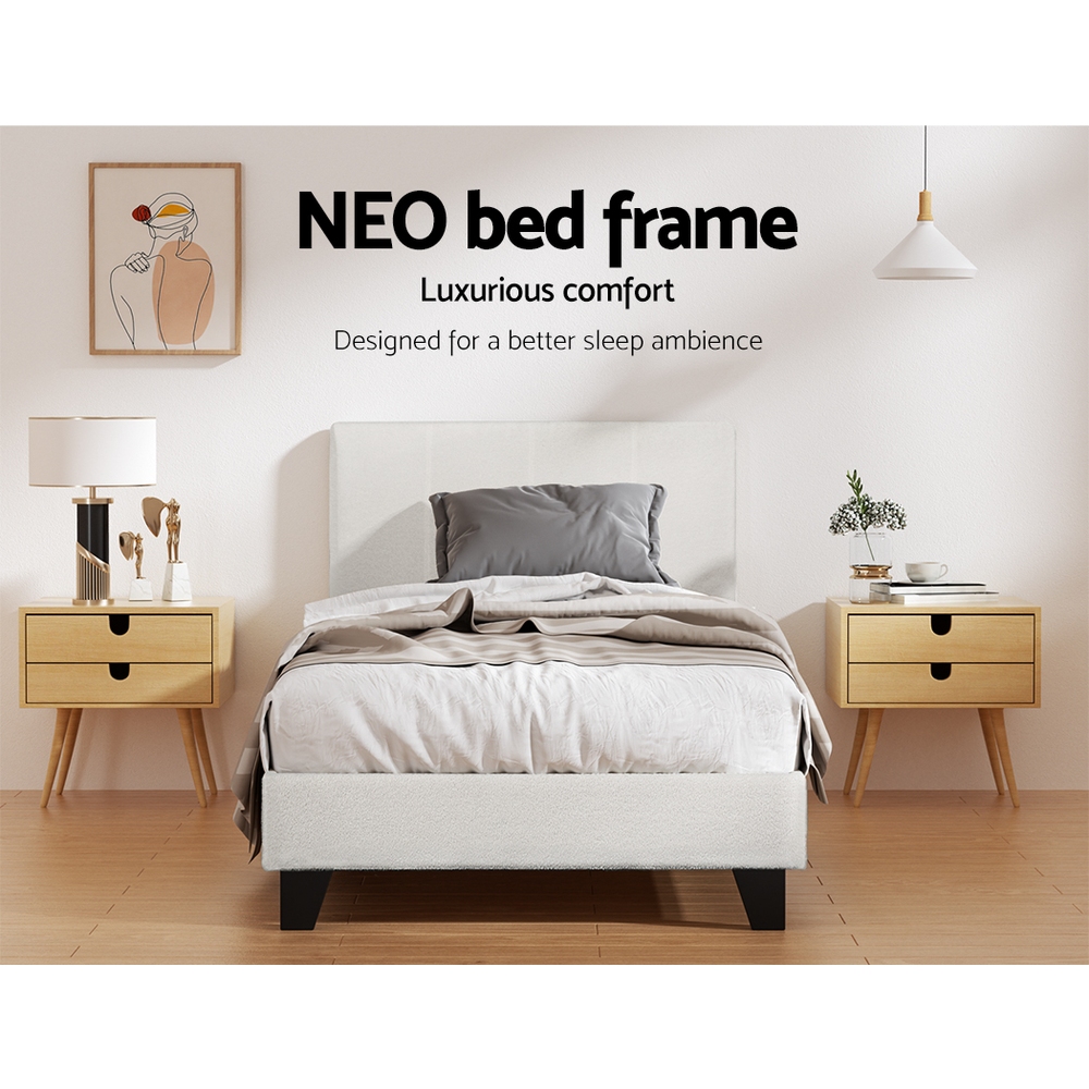 Artiss Bed Frame Boucle Fabric Queen Double King Single Size Gas Lift White - Picture 112 of 121