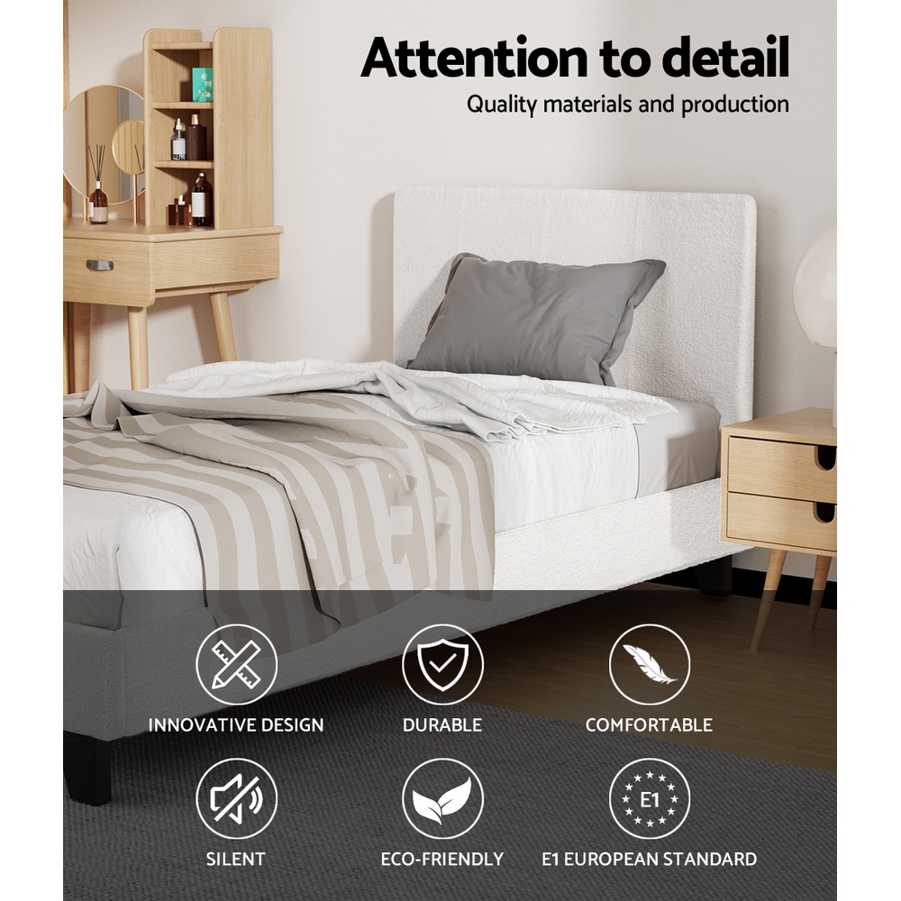 Artiss Bed Frame Boucle Fabric Queen Double King Single Size Gas Lift White - Picture 113 of 121