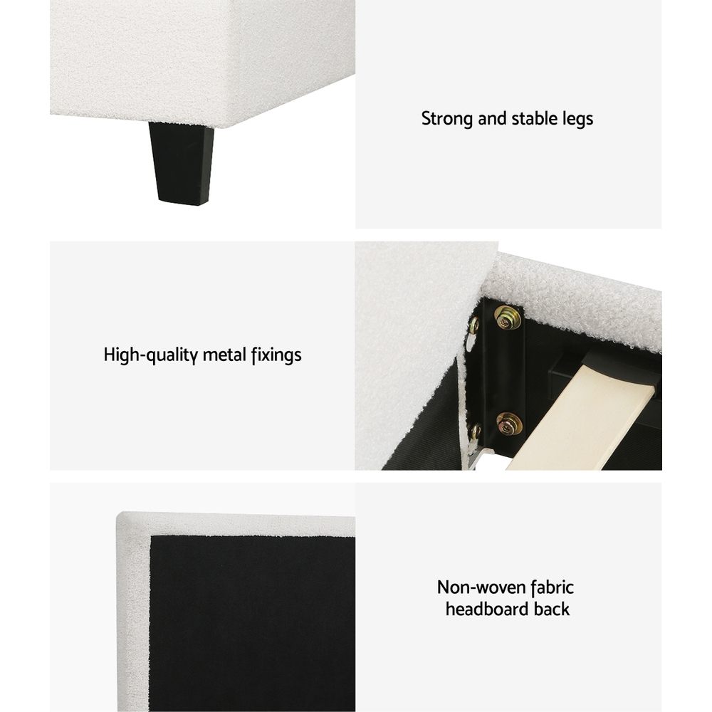 Artiss Bed Frame Boucle Fabric Queen Double King Single Size Gas Lift White - Picture 118 of 121