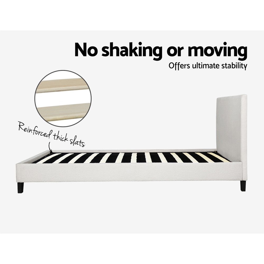 Artiss Bed Frame Boucle Fabric Queen Double King Single Size Gas Lift White - Picture 119 of 121