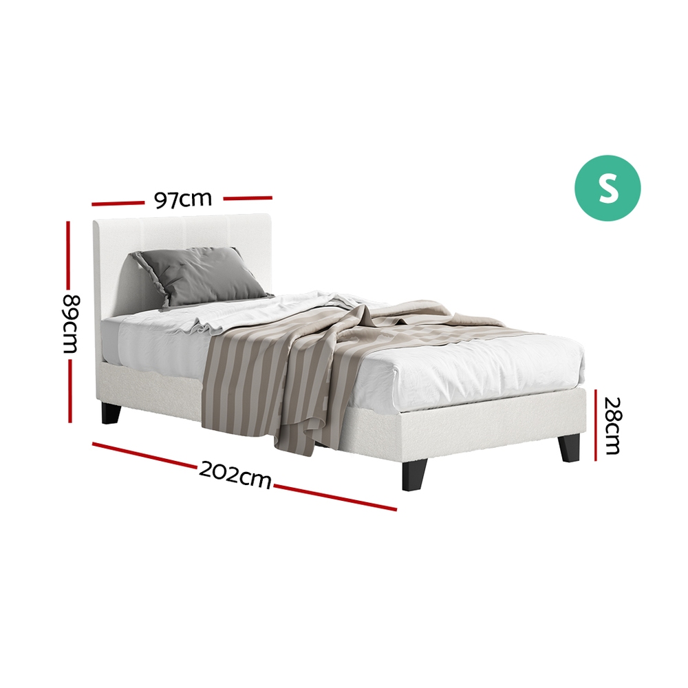 Artiss Bed Frame Boucle Fabric Queen Double King Single Size Gas Lift White - Picture 120 of 121