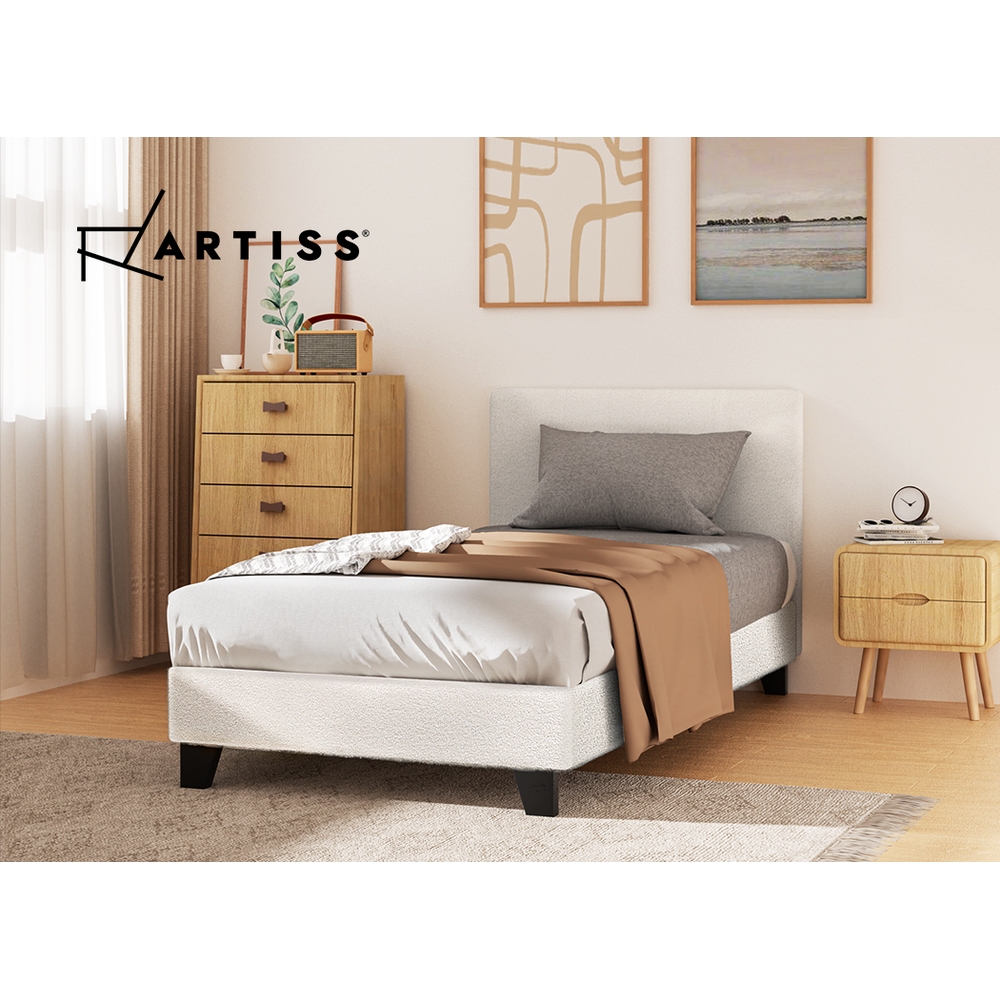 Artiss Bed Frame Boucle Fabric Queen Double King Single Size Gas Lift White - Picture 121 of 121
