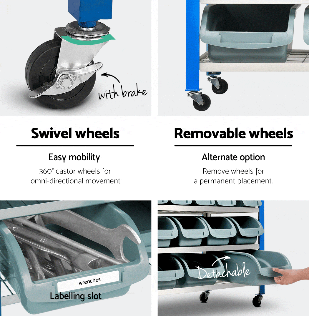 Giantz 22 BIN Storage Shelving Warehouse Rack Tool Garage Wheels