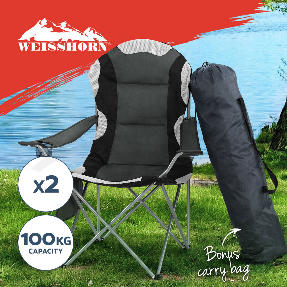 Weisshorn 2X Folding Camping Chairs Arm Chair Portable Garden Outdoor Fishing - Picture 14 of 15