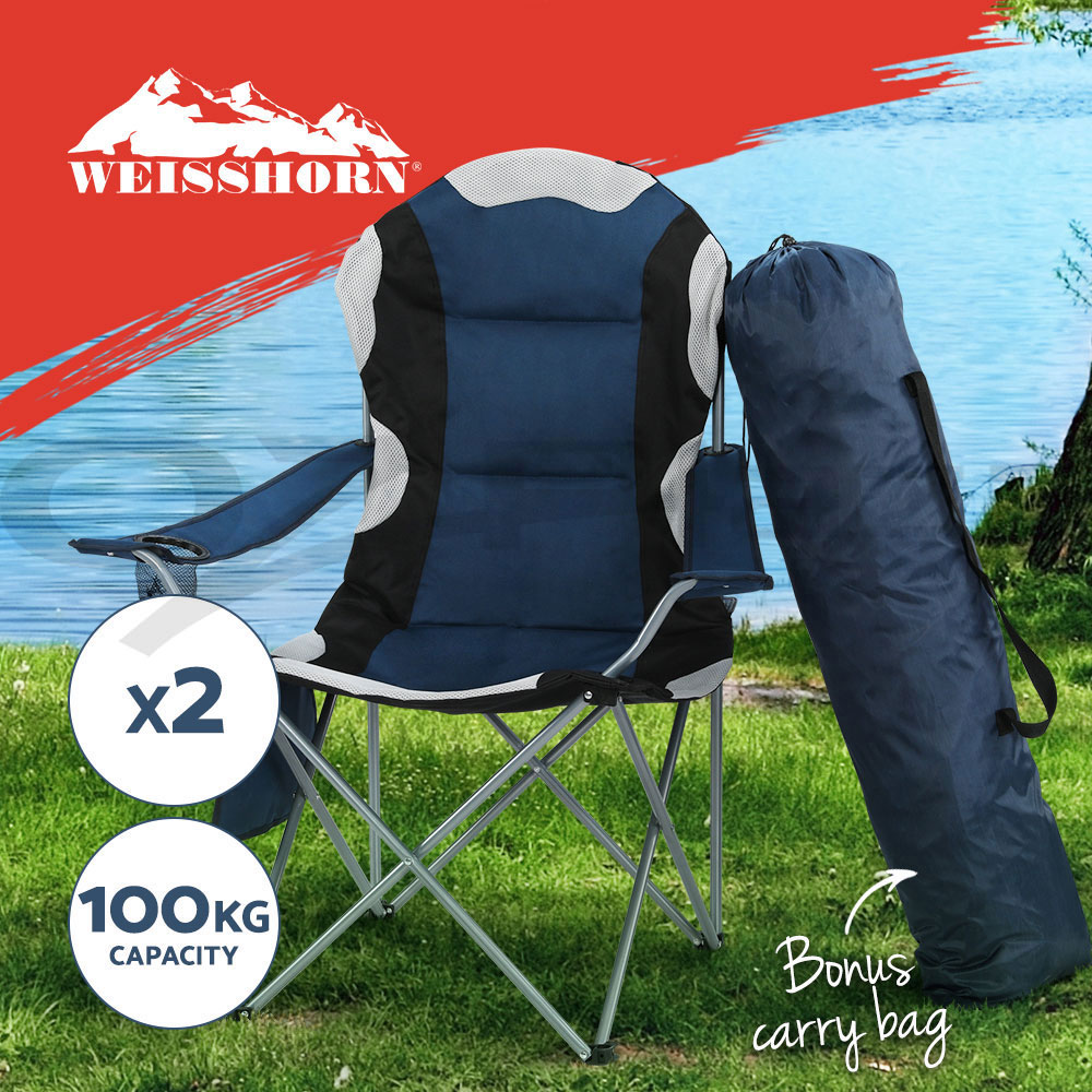 Weisshorn 2X Folding Camping Chairs Arm Chair Portable Garden Outdoor Fishing - Picture 12 of 15