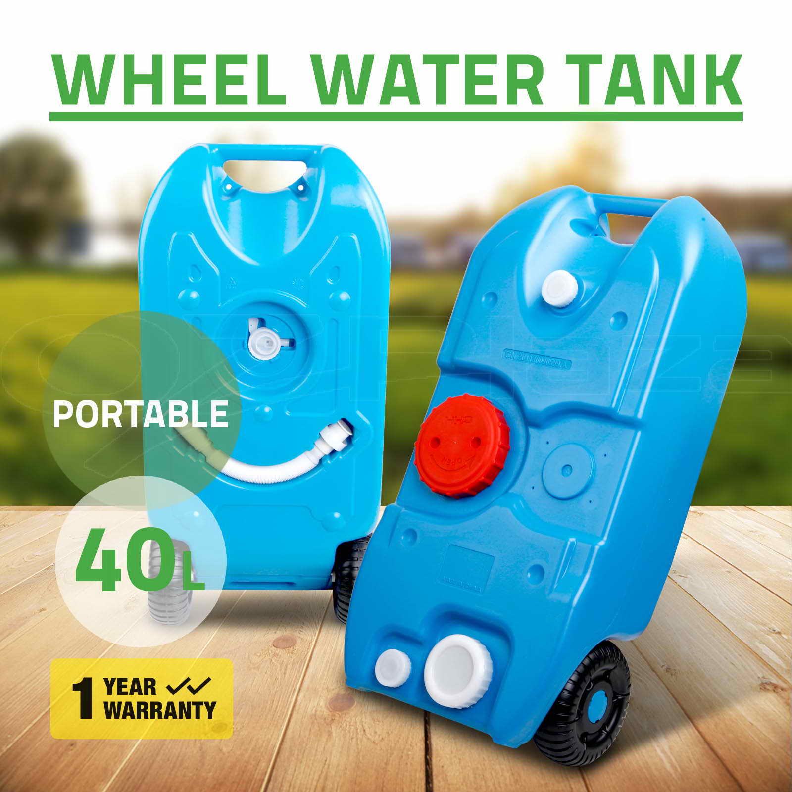 40L Portable Wheel Water Tank Camping Motorhome Caravan Storage Waste