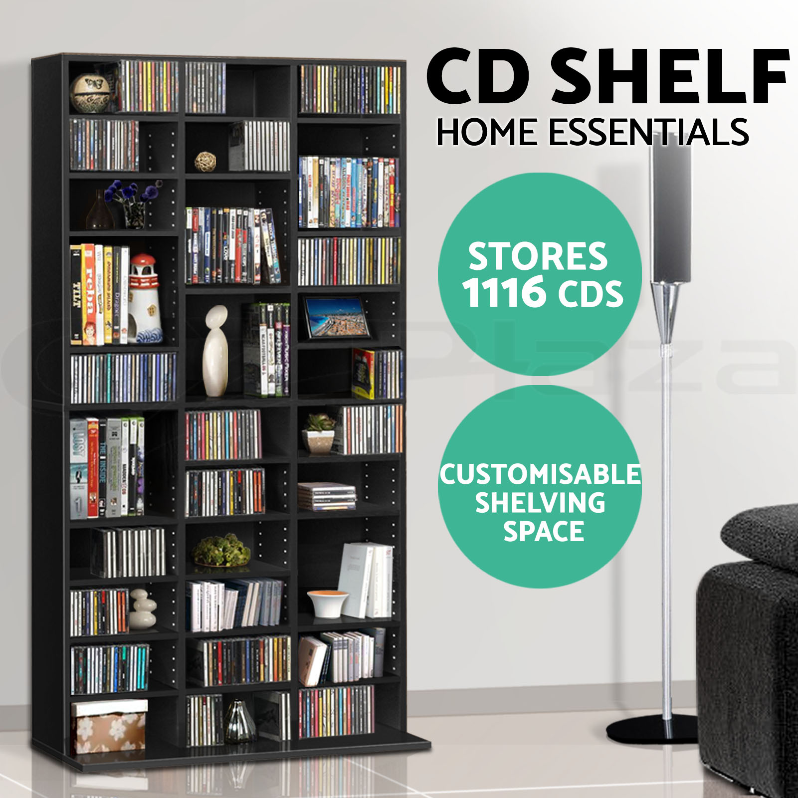 Artiss Bookshelf Display Shelf CD DVD Storage Media Rack Cupboard Black White - Picture 11 of 21