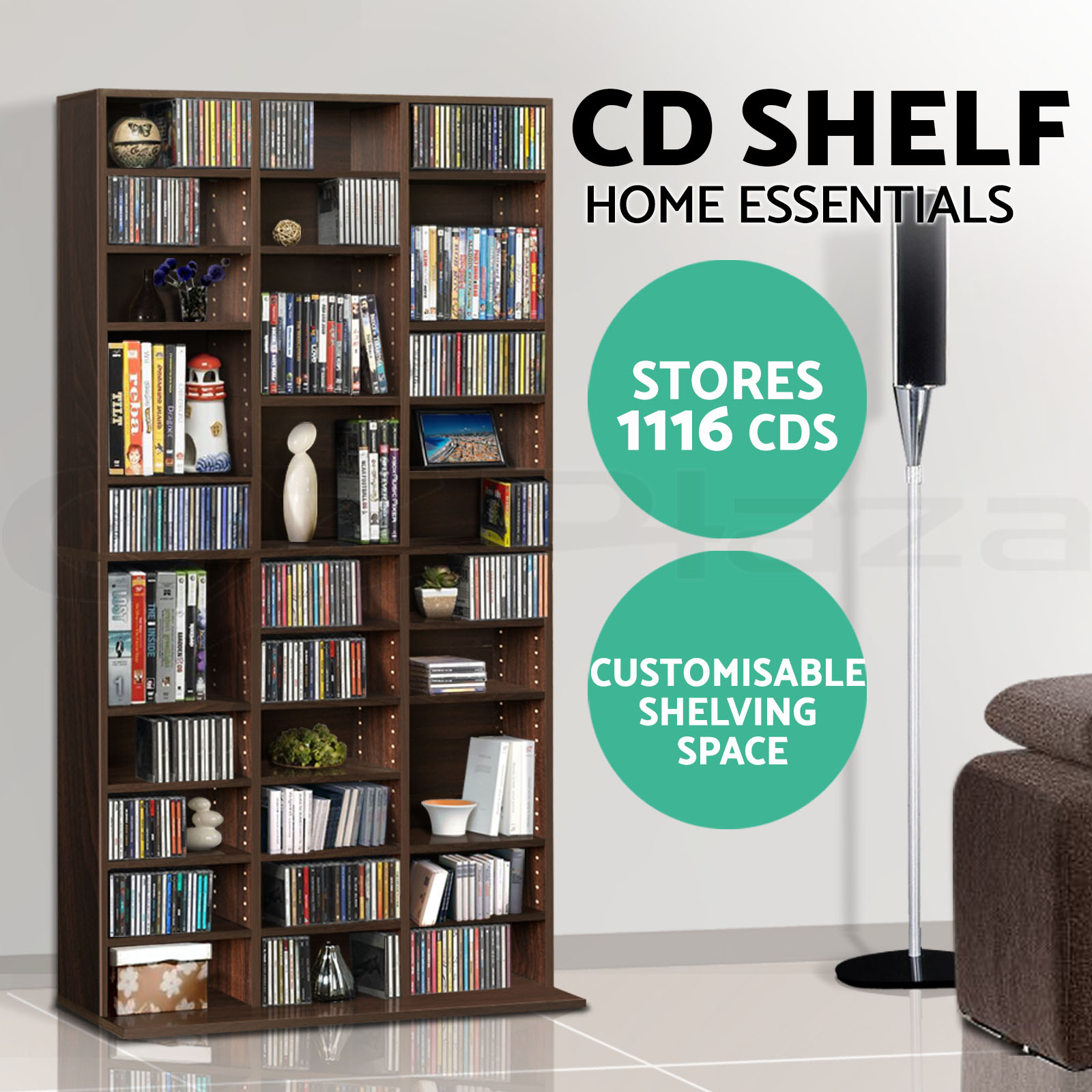 Artiss Bookshelf Display Shelf CD DVD Storage Media Rack Cupboard Black White - Picture 14 of 21