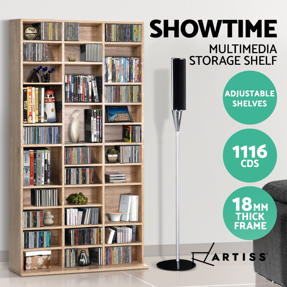 Artiss Bookshelf Display Shelf CD DVD Storage Media Rack Cupboard Black White - Picture 16 of 21