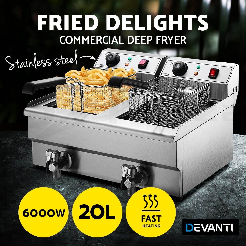 Devanti Commercial Deep Fryer Electric Griddle Single Double Grill