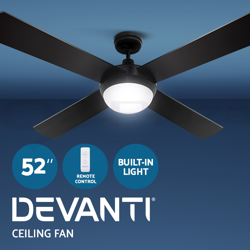 Devanti 52'' Ceiling Fan Fans w/ Light Remote Control Fans 4 Blades Black White - Picture 12 of 44