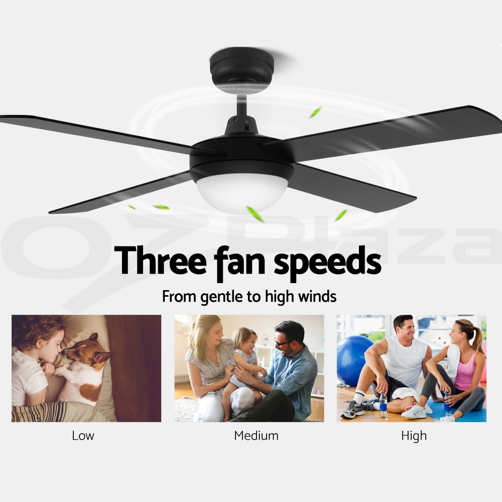 Devanti 52'' Ceiling Fan Fans w/ Light Remote Control Fans 4 Blades Black White - Picture 13 of 44