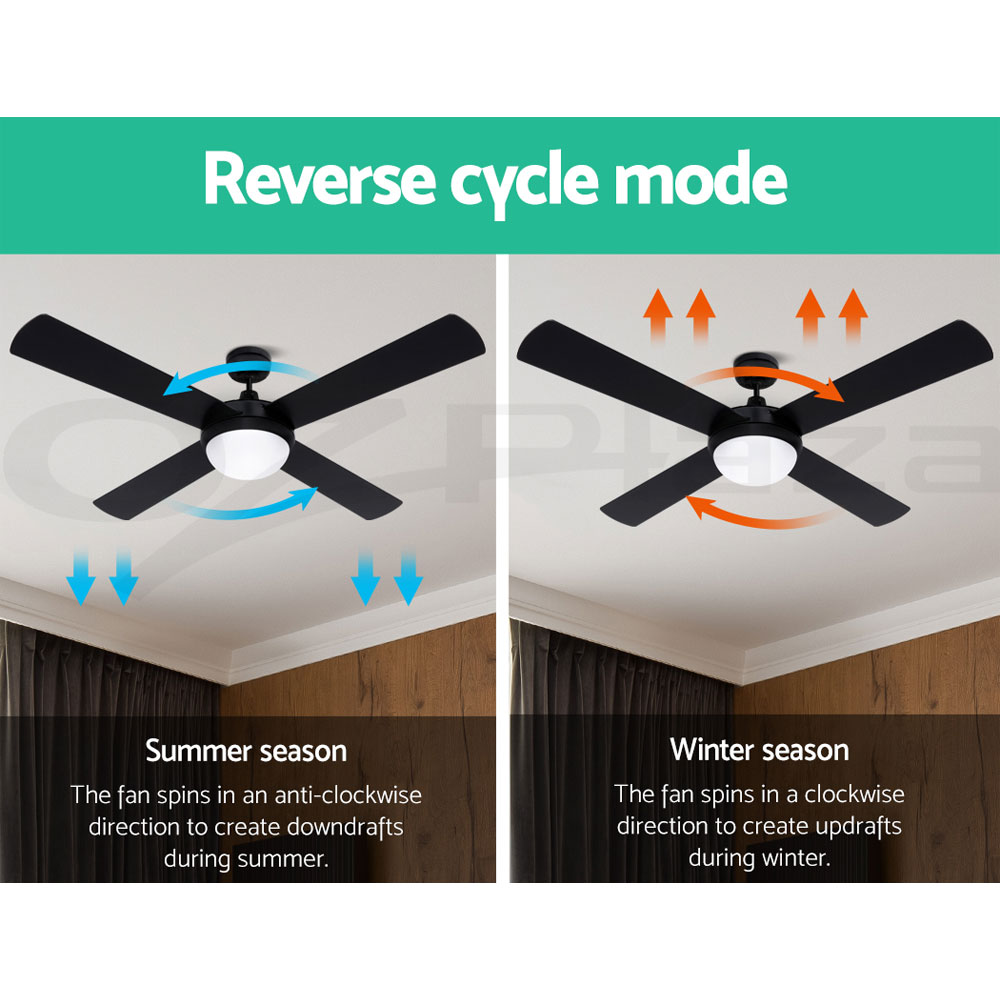 Devanti 52'' Ceiling Fan Fans w/ Light Remote Control Fans 4 Blades Black White - Picture 14 of 44