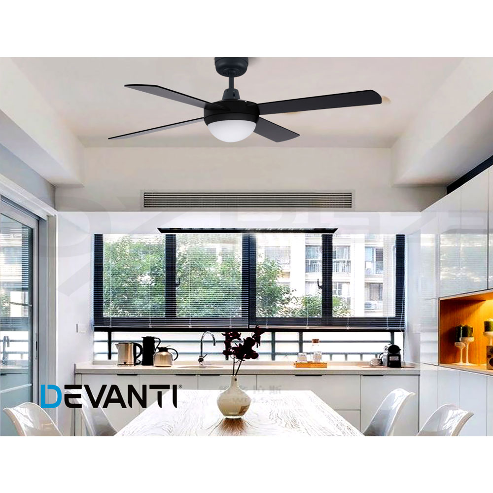 Devanti 52'' Ceiling Fan Fans w/ Light Remote Control Fans 4 Blades Black White - Picture 22 of 44