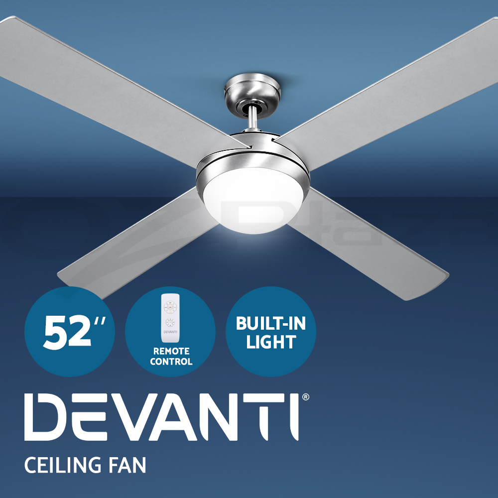 Devanti 52'' Ceiling Fan Fans w/ Light Remote Control Fans 4 Blades Black White - Picture 23 of 44