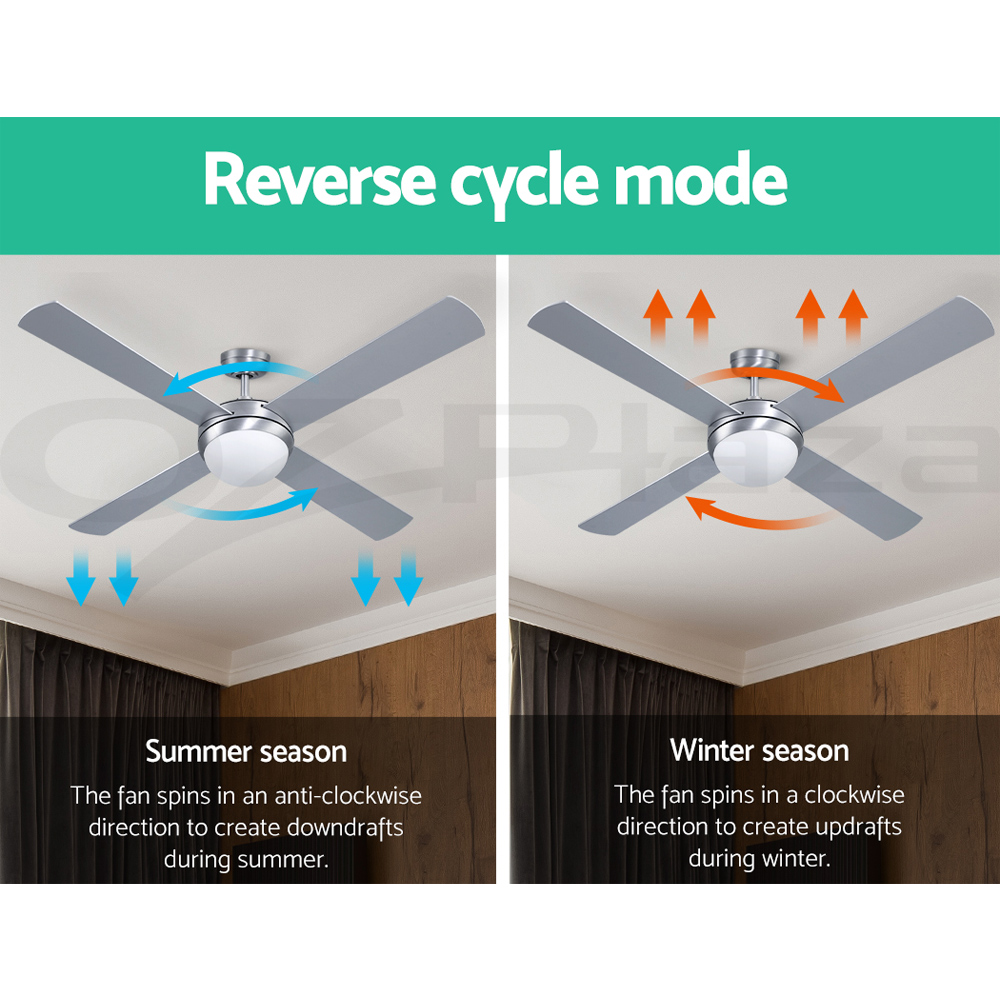Devanti 52'' Ceiling Fan Fans w/ Light Remote Control Fans 4 Blades Black White - Picture 25 of 44