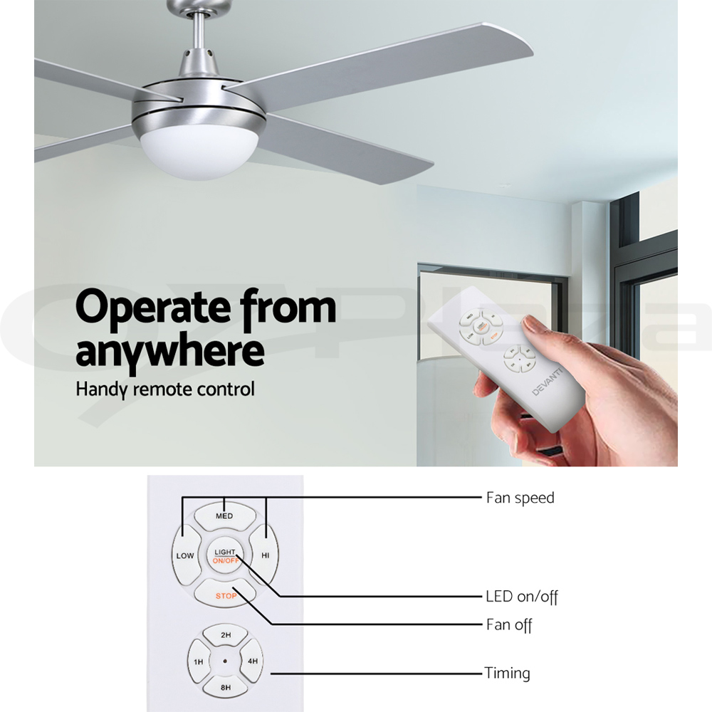 Devanti 52'' Ceiling Fan Fans w/ Light Remote Control Fans 4 Blades Black White - Picture 26 of 44