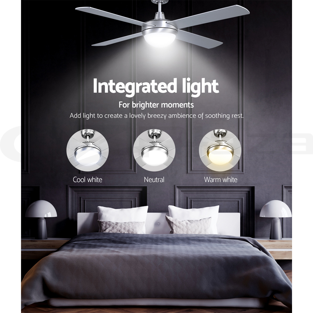 Devanti 52'' Ceiling Fan Fans w/ Light Remote Control Fans 4 Blades Black White - Picture 28 of 44