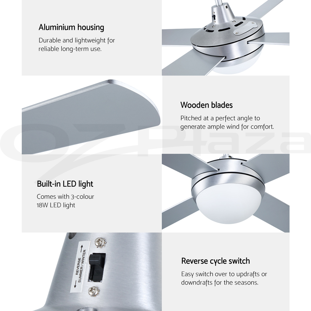 Devanti 52'' Ceiling Fan Fans w/ Light Remote Control Fans 4 Blades Black White - Picture 30 of 44