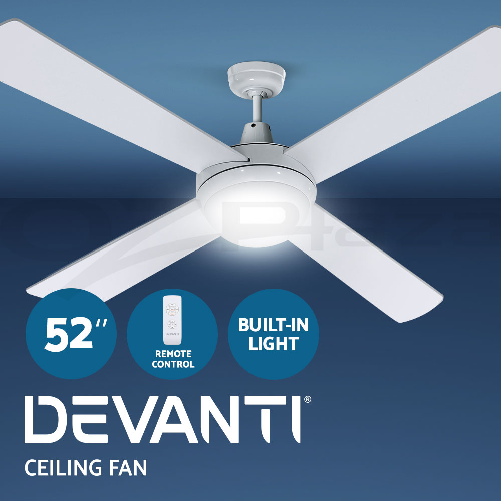 Devanti 52'' Ceiling Fan Fans w/ Light Remote Control Fans 4 Blades Black White - Picture 34 of 44
