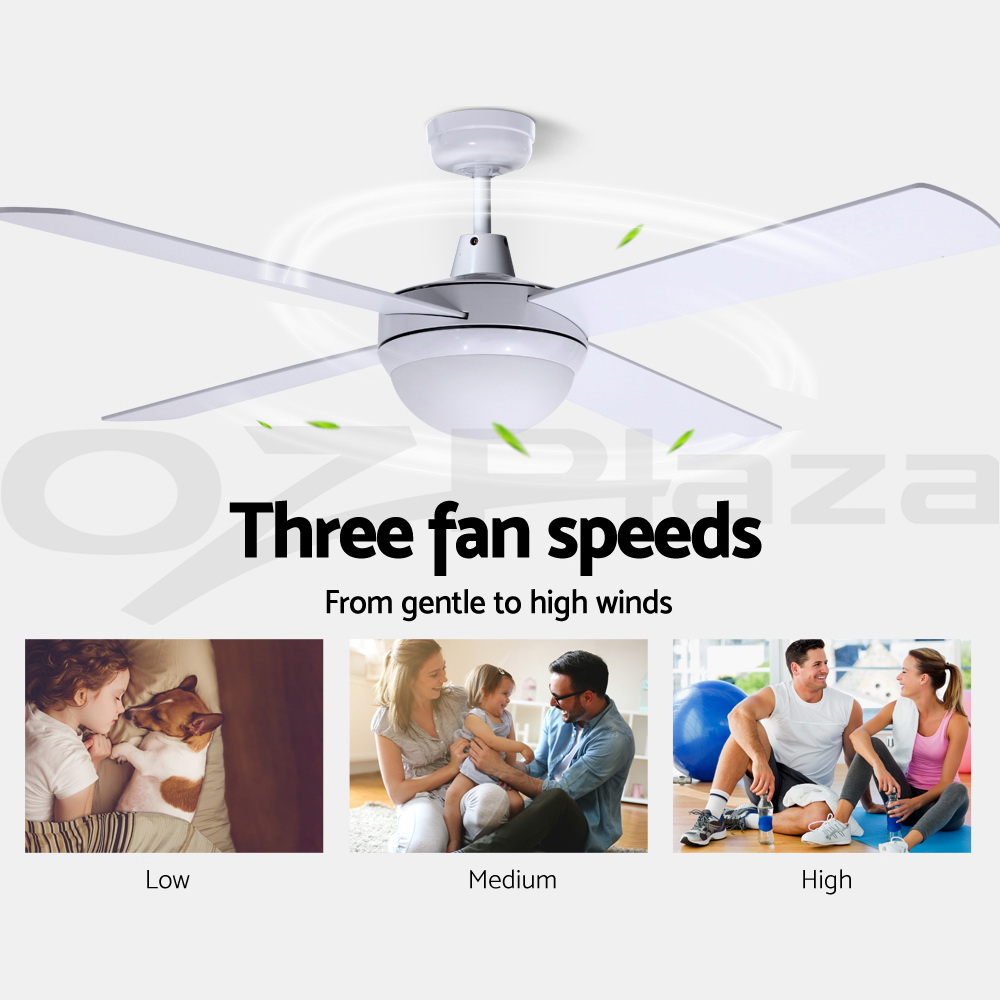 Devanti 52'' Ceiling Fan Fans w/ Light Remote Control Fans 4 Blades Black White - Picture 35 of 44