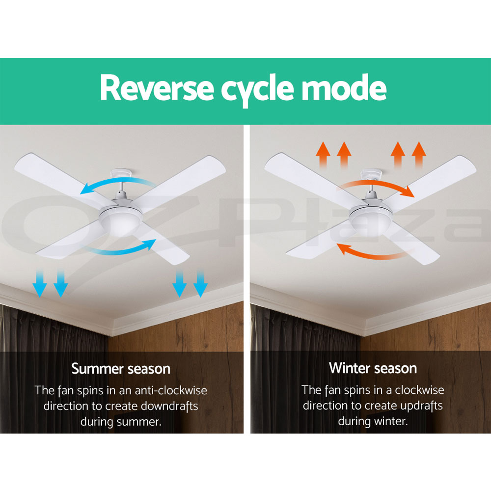 Devanti 52'' Ceiling Fan Fans w/ Light Remote Control Fans 4 Blades Black White - Picture 36 of 44