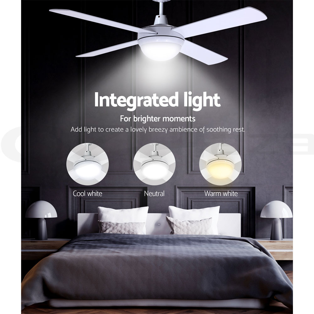 Devanti 52'' Ceiling Fan Fans w/ Light Remote Control Fans 4 Blades Black White - Picture 39 of 44