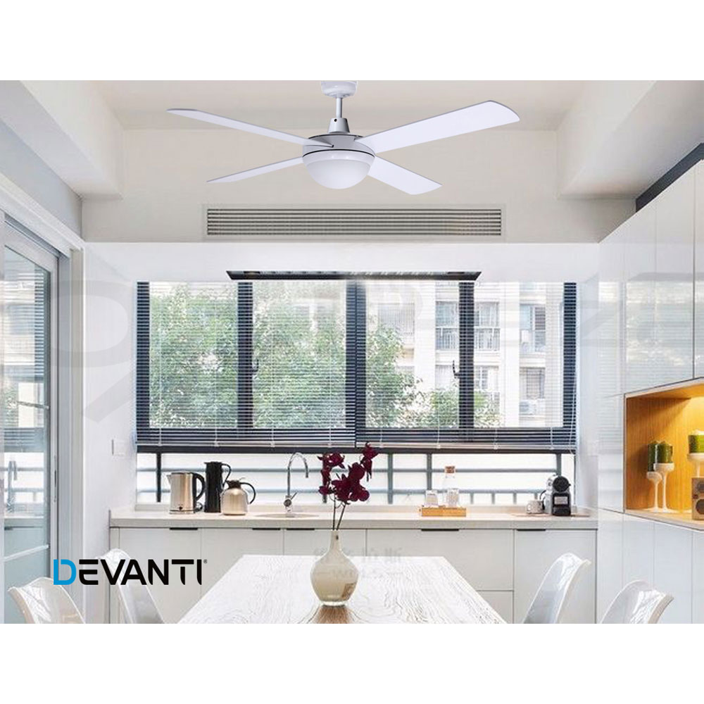 Devanti 52'' Ceiling Fan Fans w/ Light Remote Control Fans 4 Blades Black White - Picture 44 of 44