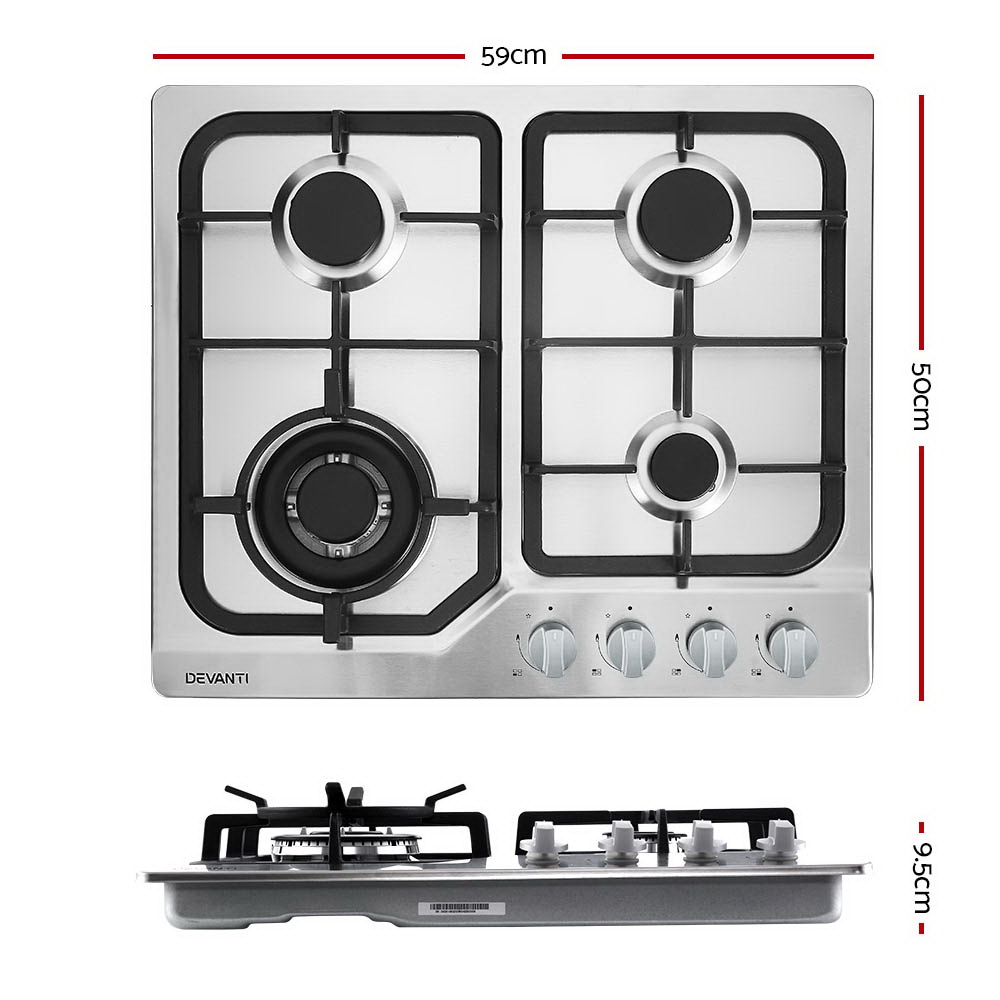 DEVANTI GAS COOKTOP 90cm 60cm Glass Steel Stove Hob Cooker 2/4/5 Burner