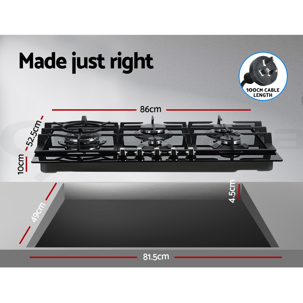 Devanti Gas Cooktop 90cm 60cm Glass Steel Stove Hob Cooker 2/4/5 Burner