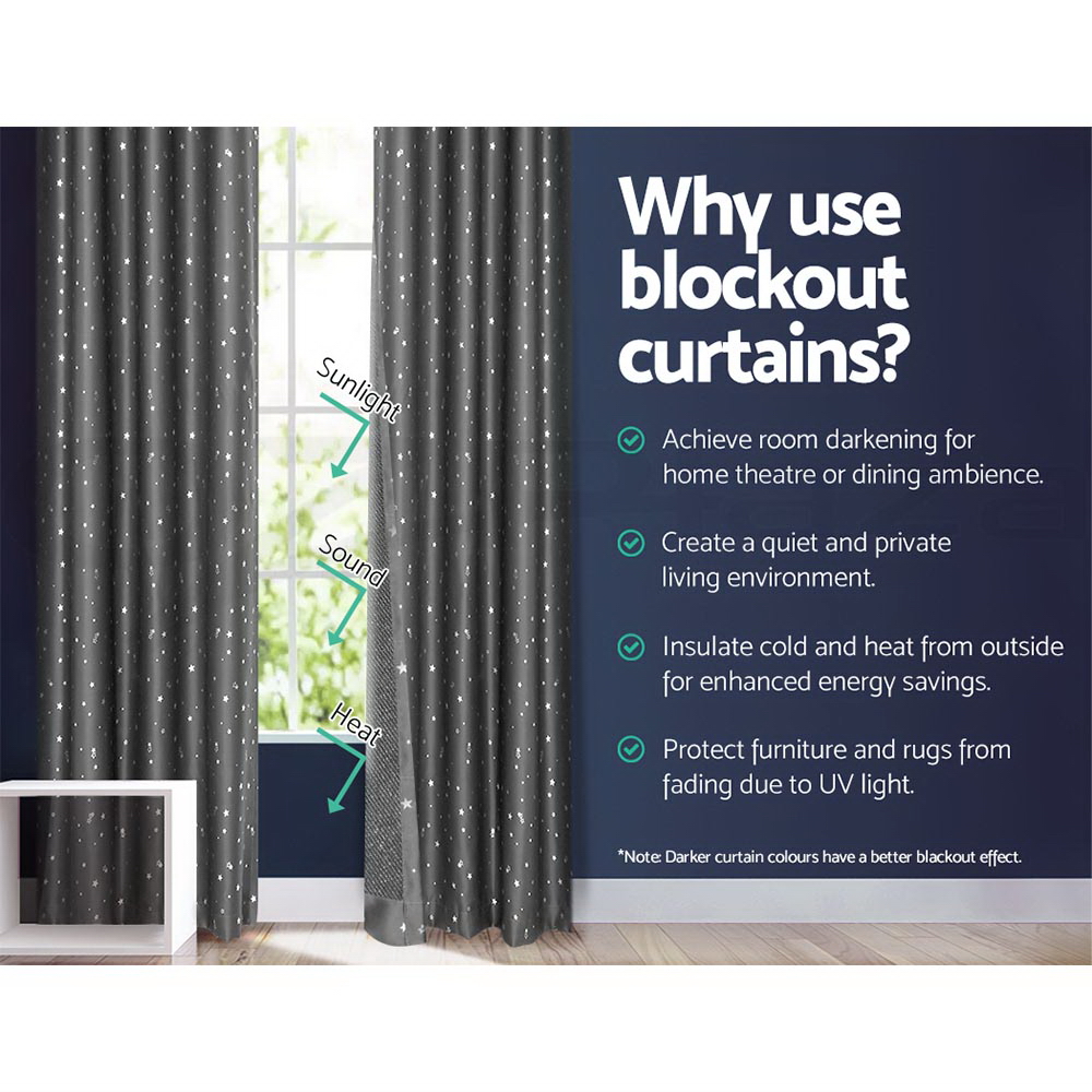 2x Blockout Curtains Eyelet Blackout Window Curtain Pair 3 Layer