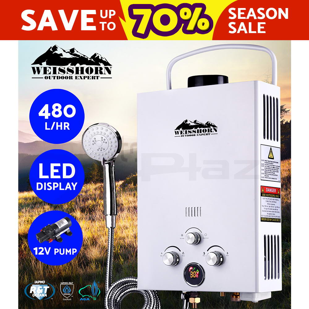 WEISSHORN GAS HOT Water Heater Portable Shower Camping LPG Caravan Home