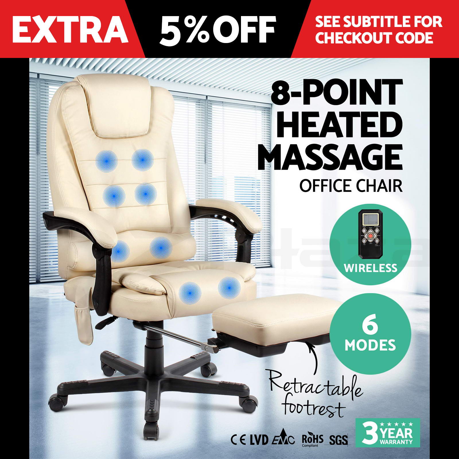 8 Point Executive Massage Office Computer Chair Heated Recliner
