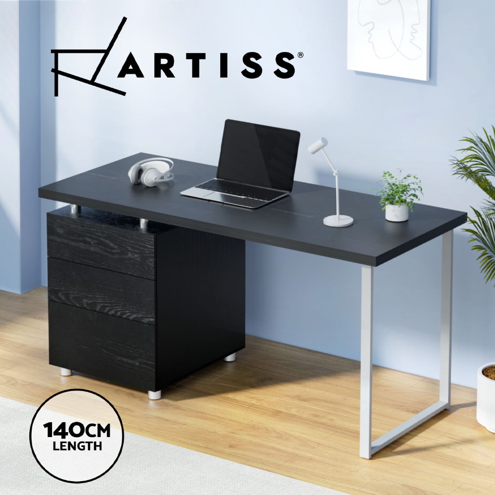 Artiss Corner Computer Desk Office Study Desks Table Drawers Shelves White Black - Picture 68 of 106