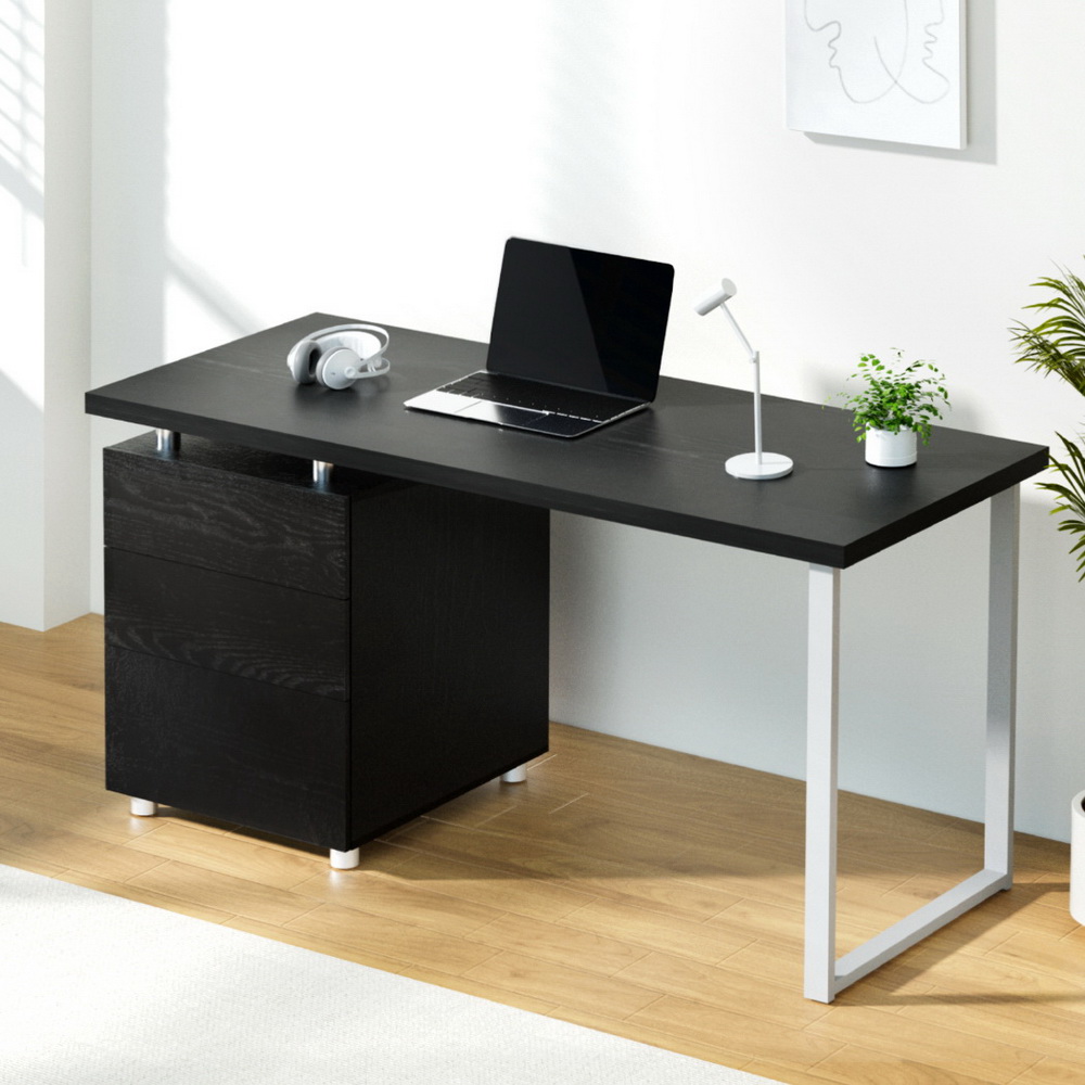 Artiss Corner Computer Desk Office Study Desks Table Drawers Shelves White Black - Picture 75 of 106