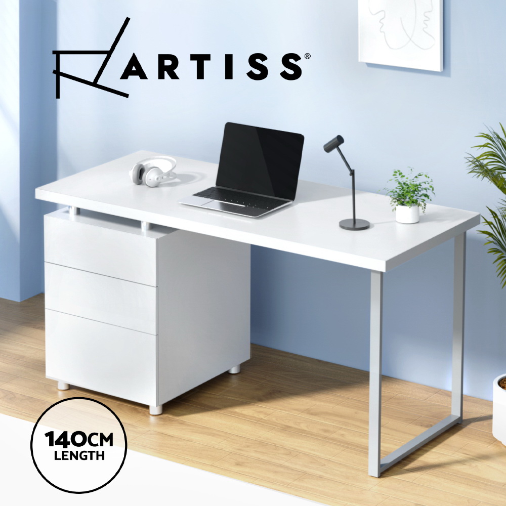Artiss Corner Computer Desk Office Study Desks Table Drawers Shelves White Black - Picture 76 of 106