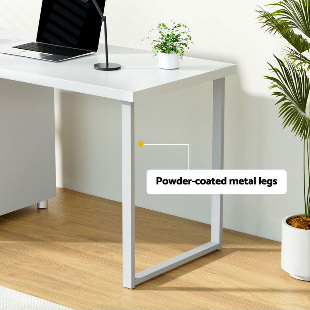 Artiss Corner Computer Desk Office Study Desks Table Drawers Shelves White Black - Picture 80 of 106