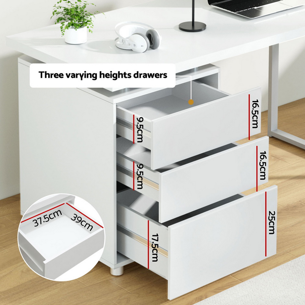 Artiss Corner Computer Desk Office Study Desks Table Drawers Shelves White Black - Picture 81 of 106
