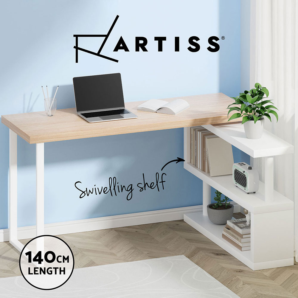 Artiss Corner Computer Desk Office Study Desks Table Drawers Shelves White Black - Picture 12 of 106