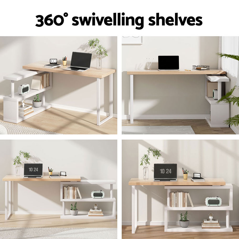 Artiss Corner Computer Desk Office Study Desks Table Drawers Shelves White Black - Picture 16 of 106