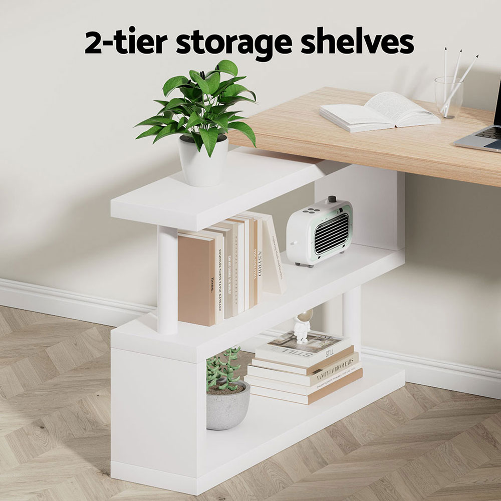 Artiss Corner Computer Desk Office Study Desks Table Drawers Shelves White Black - Picture 17 of 106
