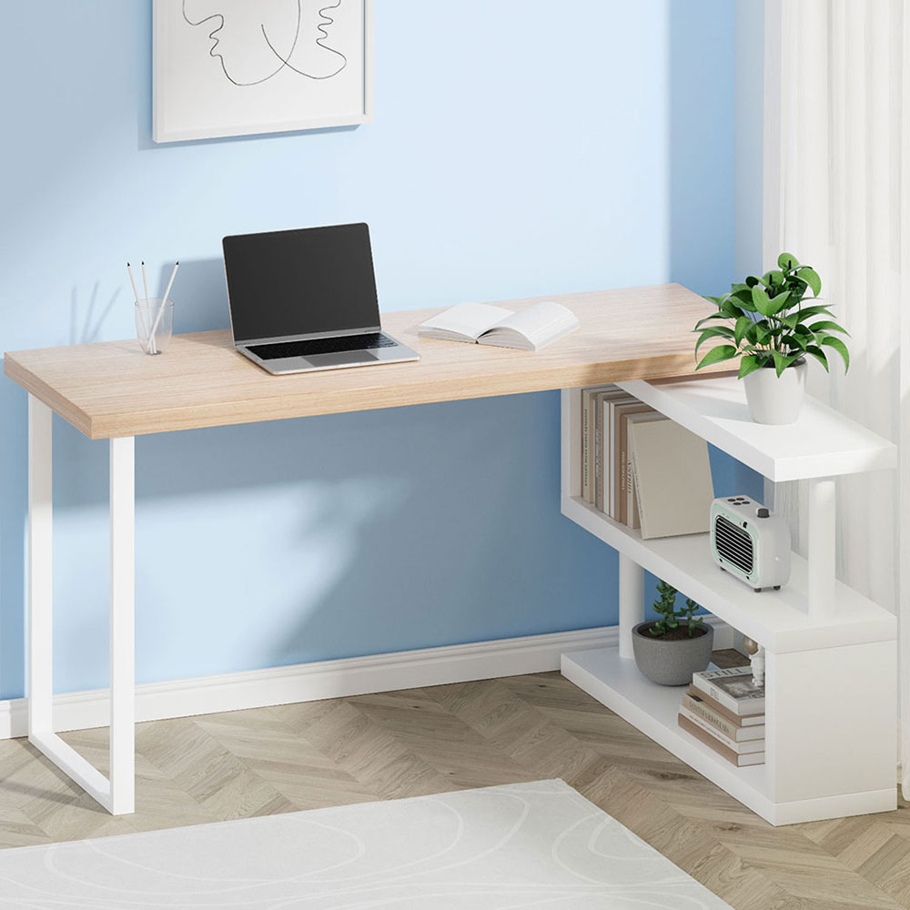Artiss Corner Computer Desk Office Study Desks Table Drawers Shelves White Black - Picture 19 of 106
