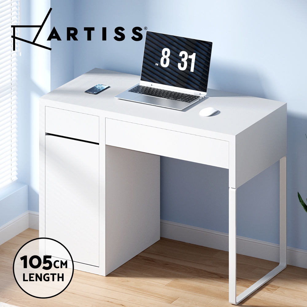 Artiss Corner Computer Desk Office Study Desks Table Drawers Shelves White Black - Picture 83 of 106