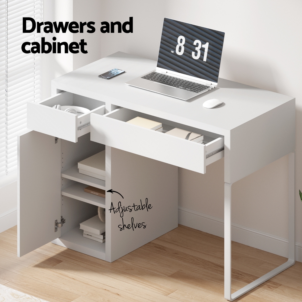 Artiss Corner Computer Desk Office Study Desks Table Drawers Shelves White Black - Picture 88 of 106