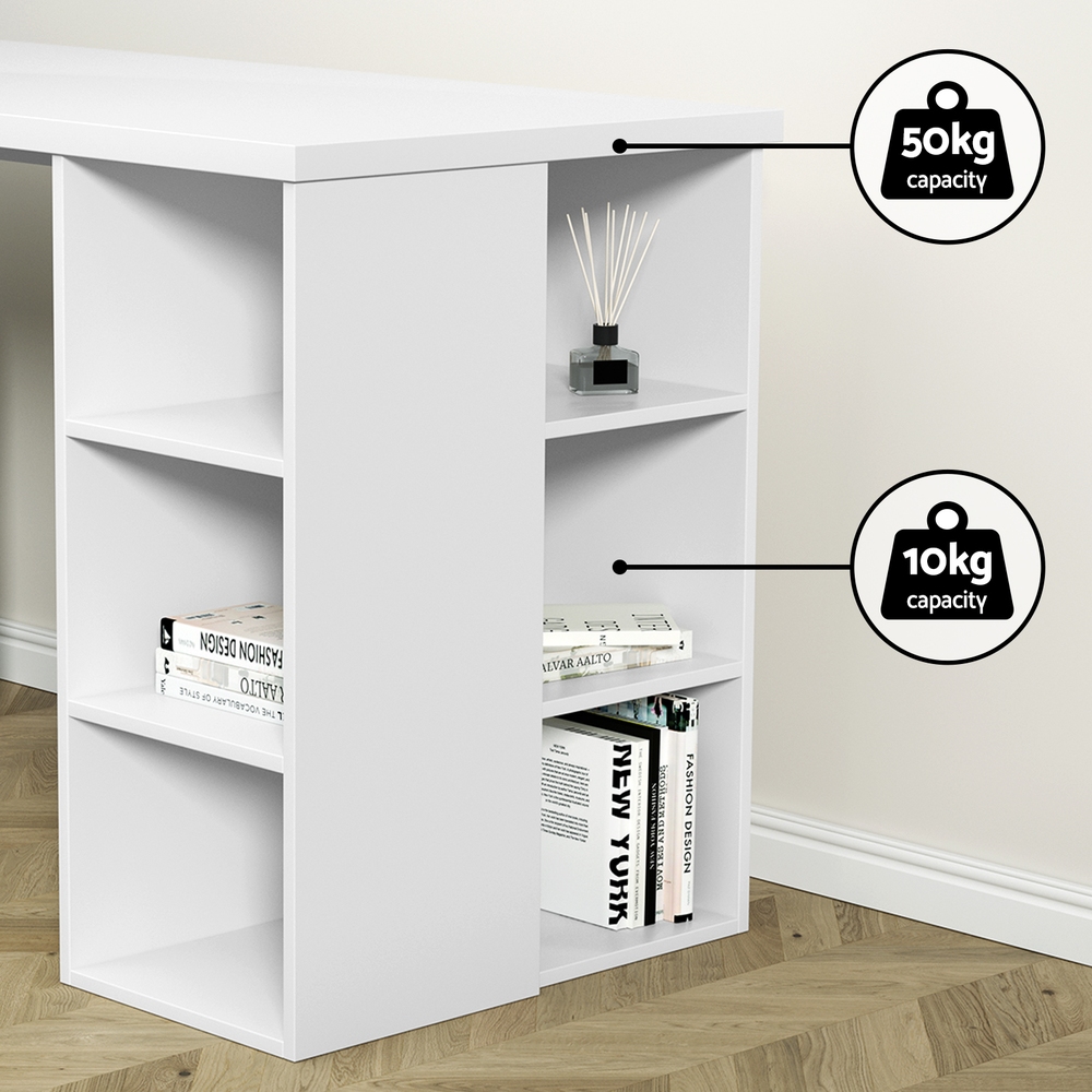 Artiss Corner Computer Desk Office Study Desks Table Drawers Shelves White Black - Picture 105 of 106